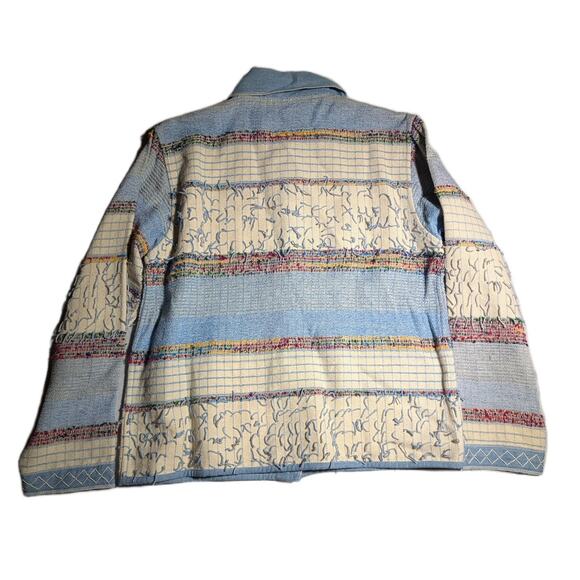 Vtg Y2K Yak Magik Blue Ivory Reversible Fringe Trim0 Blanket Woven Jacket S - Picture 2 of 5